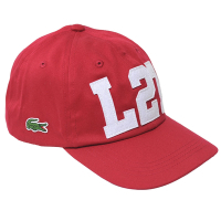 LACOSTE L27側邊品牌鱷魚LOGO刺繡圖騰棒球帽(紅)