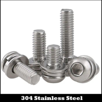 M4 M5 M4/5*25/30/35/40/50 304 Stainless Steel Plain Spring Washer Hex Hexagon Socket Pan Round Head Sems Screw Assembly Bolt