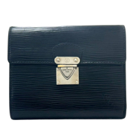 【二手名牌BRAND OFF】LOUIS VUITTON LV 路易威登 黑色 Epi水波紋 牛皮 三折 短夾 M58012