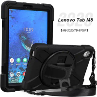 360 Rotating Stand Case For Lenovo Tab M8 8705 2020 Tablet Cover with Hand Belt Shoulder Strap For Lenovo Tab M8 TB-8705F/8705X
