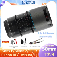 SIRUI Saturn 50mm T2.9 Full Frame Carbon Fiber Anamorphic Lens 1.6X Lens for Sony E A7S3 Canon R R8 L Fuji X Nikon Z Dji BMPCC6K