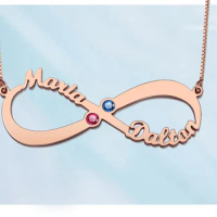 Women Costume Two Name Necklace Rose Gold Personalized Infinity Double Names Necklaces Stone Chain Jewelery Gift for Lover Mom