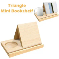 Wooden Triangle Bookshelf Book Stand Holder Book Rest Bookcase With Coffee Drink Holder Christmas Birthday Gift For Book Lover