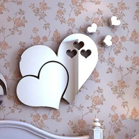 1Pc Love Heart Mirror Wall Stickers Removable Self-adhesive PS 3D Art Wall Decals Ornaments For Bathroom Home Wedding Decor