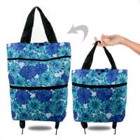 folding shopping pull cart trolley bag with wheels Foldable Shopping Bag Reusable Grocery Bag Food Organizer Vegetables Bag