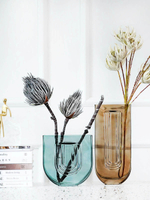 費靈家居北歐現代客廳簡約茶色藍色玻璃花瓶 藝術水培插花花器擺