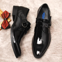 Monk Strap Oxford Shoes Mens Handmade Genuine Leather Buckle Men's Dress Shoes Patent Leather Formal Wedding Office Men Footwear