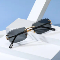 Rectangle Shape Sunglasses for Men Rimless Cut Edge UV400 Protection Sun Glasses Women Driving Travelling Female Sunglass