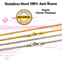 [Gratis Cincin] Kalung Titanium Stainless Tambang Warna kuning Emas Putih Silver Anti Karat Harian L