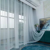Solid Color Sheer Voile Curtain Window Sheer Semi Transparent Voile Rod Pocket Durable Elegant Clear wedding Living Room