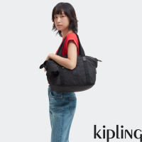 【KIPLING】經典黑菱格紋印花手提側背包-ART
