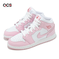 Nike 休閒鞋 Air Jordan 1 Mid GS 大童 女鞋 粉紅 白 AJ1 一代 中筒 DQ8423-608