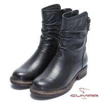 【CUMAR】率性柔美-中性風自然抓皺拉鍊裝飾短靴