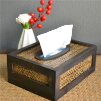 泰國進口木竹編餐桌紙巾盒復古長方形客廳茶幾抽紙盒80抽廁所創意