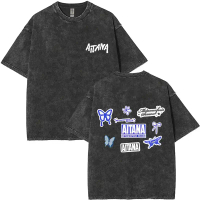 Penyanyi Vintaj yang telah dibasuh Aitana Logo Kemeja-T Grafik CUARTO AZUL Tour T-shirt Lelaki Wanit