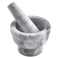 Imusa 3.7 inch Mini Marble Mortar and Pestle for Grinding and Crushing, Marble White and Gray