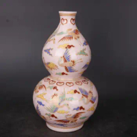 Pink White Chinese Gourd Vase Phoenix Ceramic Vase For Home Decor Second-Hand Vintage Vase Small