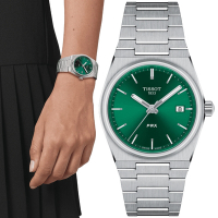 TISSOT天梭 官方授權 PRX系列 復古簡約石英腕錶-綠 禮物推薦 畢業禮物 35mm/T1372101108100
