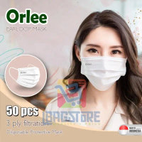 Masker 3 ply putih White Orlee Medis 3ply Earloop isi 50pcs masker - Putih