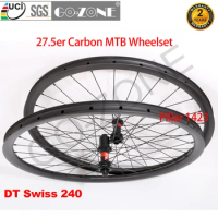 Light Carbon MTB Wheelset 27.5 Tubeless DT Swiss 240 Pillar 1423 28/28H Thru Axle / Quick Release / Boost DT Swiss Wheelset