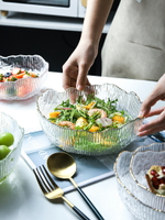 透明金邊玻璃碗網紅餐具大號蔬菜水果沙拉碗家用湯碗涼拌菜碗