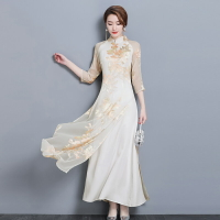 春夏新款中國風復古女裝中式修身改良旗袍奧黛上衣茶服連衣裙
