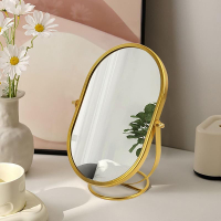 Vanity Desk Table Oval Makeup Mirror 360 Degree Adjustable Rotation Golden Metal Framed Standing Mir