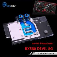 BYKSKI Water Block Use for PowerColor RX580 Red DEVIL 8G RX590 / Video Card Full Cover Graphics Card Copper Radiator Block RGB