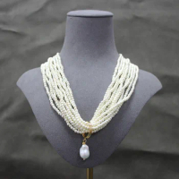 European and American medieval multi-layer millet bead necklace