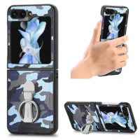 For Samsung Galaxy Z Flip 5 Camouflage Case with Adjustable Ring Holder Stand Function Slim and Fit Anti-drop Cover for Z Flip 5