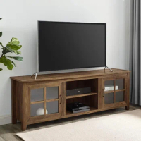 TV Stands, Classic 2 Glass Door TV Stand for TVs Up To 80 Inches, 70 Inch, Rustic Oak, TV Stands