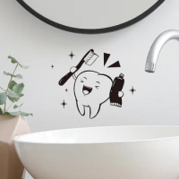 Cartoon Teeth Brushing Pattern Wall Sticker For Kids Bathroom Decoration Mural Self-adhesive Home Decor Wash Table Mirror Decals