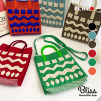 【Bliss BKK】拚色波紋斜跨手提針織包 時尚大方 側背包 斜背包 手提包(6色可選)