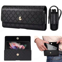 Leather Flip Phone Case Waist Bag For Samsung Z Fold 3 5G SM-F926B Belt Clip Holster Phone Pouch Cover For Galaxy Z Fold 3 2 5G