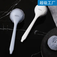 Long Handle Pot Brush Kitchen Pot Brush with Cleaning Brush Polyester Ball