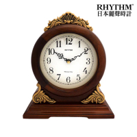 【RHYTHM 麗聲】歐式古典雕花整點報時實木座鐘(咖啡色)