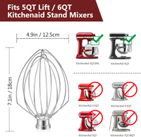 Wire Whip for Kitchenaid Stand Mixer 5QT Lift and 6QT, Whisk Attachment for Kitchenaid Mixer, Stainl