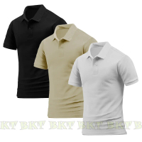 BKT Paket 3 pcs Polo Shirt Kerah Dewasa Kaos Polos Atasan Pria Lengan Pendek Katun Baju Hitam Casual
