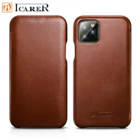 Original iCarer Luxury Genuine Flip Leather Cover for Apple iPhone 12 Pro Max Mini 11 Pro XS XR 12 Real Leather Folio Case