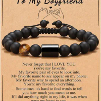 To My Love Bracelet Black Obsidian &amp; Tiger Eye Stone Bracelet with Message Card Jewelry Gifts for Dad Brother Man Boyfriend