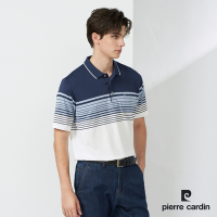 Pierre Cardin皮爾卡登 男裝 Hi Cool彈力吸濕排汗條紋短袖POLO衫-深藍色 (7227265-39)