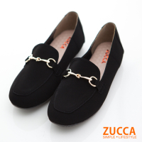 ZUCCA-環釦金屬皮革平底鞋-黑-z6902bk