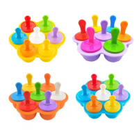 7 Hole Colorful Popsicle Silicone Mold Food Grade Silicone Ice Ball Mold Baby Fruit Shake Ice Cream Making Tools Ice Cream Maker