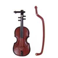 TOYZHIJIA 1Pc Music Instrument DIY 1/12 Dolls House Wooden Violin with Case Stand Plastic Mini Violin Dollhouse Crafts