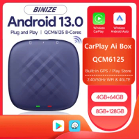 Binize Android 13.0 CarPlay Ai Box QCM6125 8G+128G Wireless Android Auto &amp; CarPlay 4G LTE For OEM Wired CarPlay