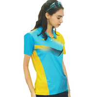 【日本 Kawasaki】女版運動休閒吸濕排汗短POLO衫-藍黃印花#KW2257A(排汗衫)