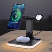 3 IN 1 Magnetic Qi Wireless Charger Stand For Apple Watch AirPods Pro 3 iPhone 12 13 Pro Max 13 Mini Wireless Charging Station