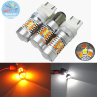2x T20 7443 W21/5W Dual Color Type White Amber Yellow Switchback LED 3030 28smd LED DRL Turn Signal Parking Light Bulbs