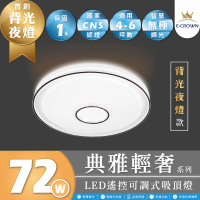 【E-CROWN】4-6坪 72W 典雅輕奢 LED吸頂燈 遙控調光調色 背光夜燈款(附遙控器、可調光調色、72W、背光夜燈)