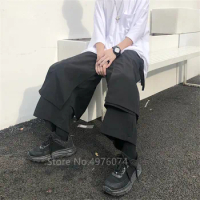 Japanese Style Wide Leg Pants Fashion Harajuku Black Irregular Straight Trousers Men Samurai Clothing Unisex Hip Hop Street Wear